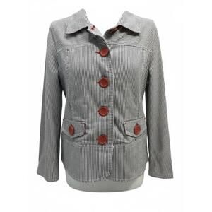 EUC Onque Grey & White Pin Stripe Blazer Shacket Large Orange Buttons Ladies S/M